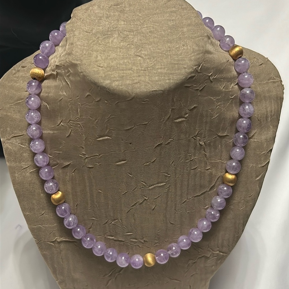 Natural Amethyst Beaded Necklace With Sterling Silver Clasp
